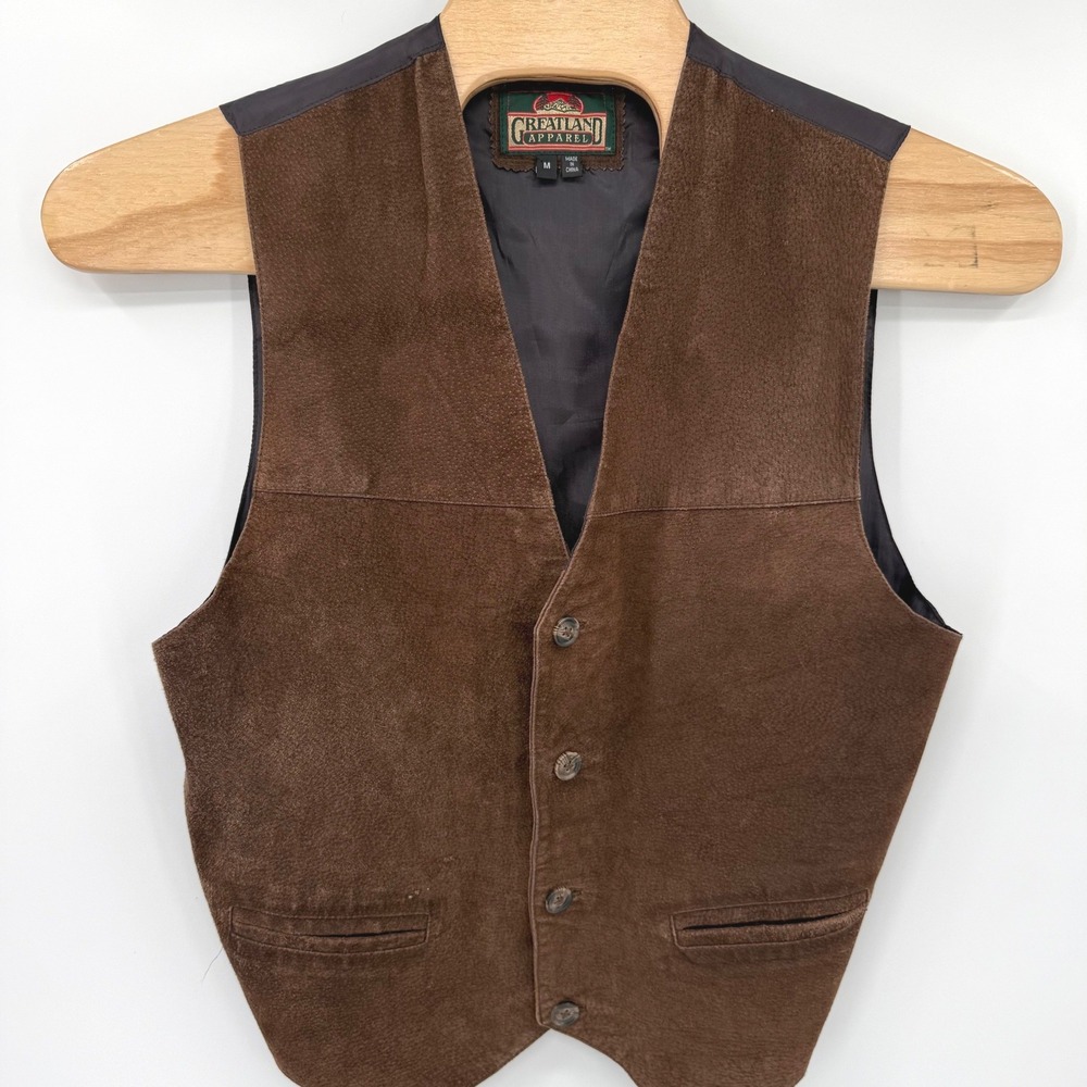 Greatland Apparel Vest Mens M Brown Suede Leather Western V-Neck Button Front